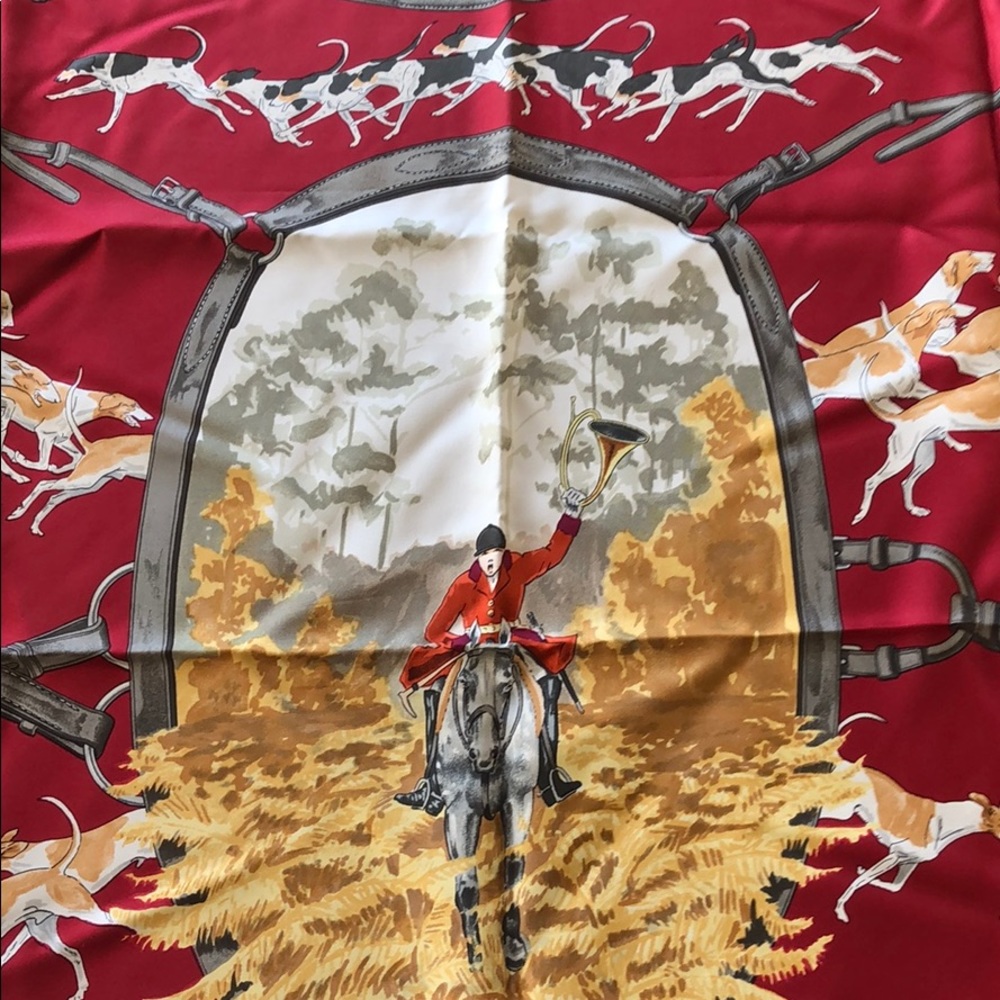 Hermès silk scarf Foxhunt horses equine